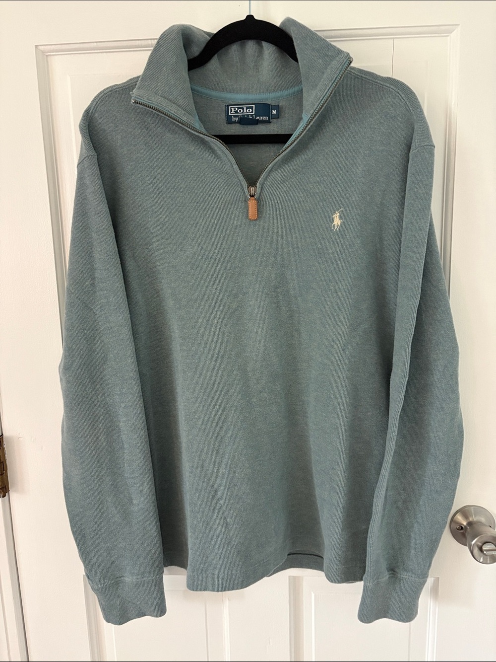 Polo by Ralph Lauren Men’s M Heather Blue Gray 1/4 Zip Cotton Pullover Sweater